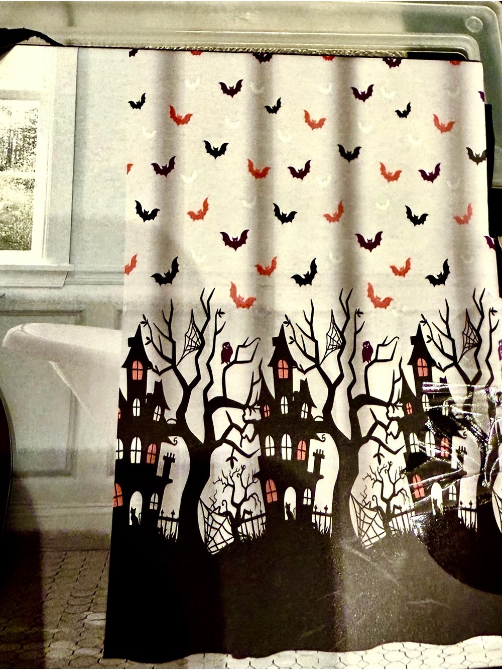 NEW Halloween Spooky House & Bats White, Clear Frost, Black,Orange Haunted scene